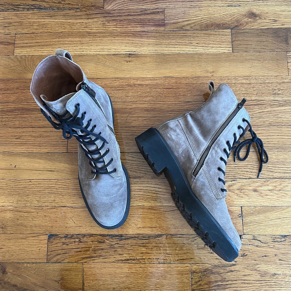 Paul Green Jackson Lug Sole Combat Boots Suede Lace Up Antelope UK 7.5 US 10